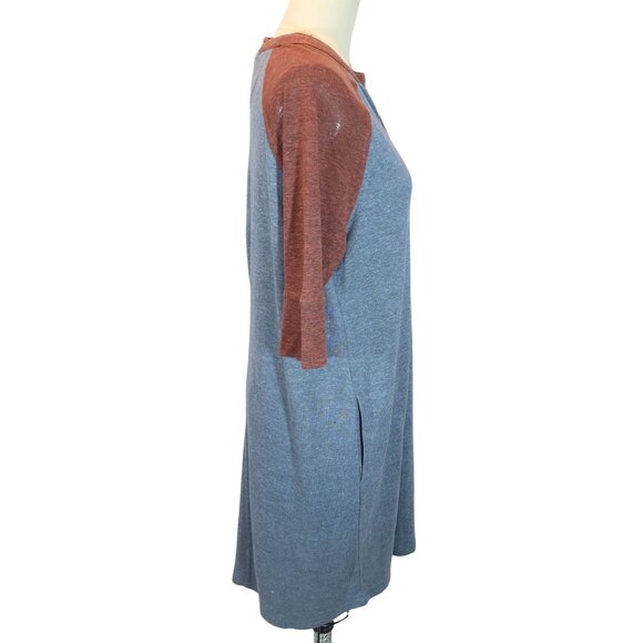 PRANA Cozy Up Henley Dress Size S NWT Casual Hemp Rust Blue/Gray Pockets - Picture 2 of 9